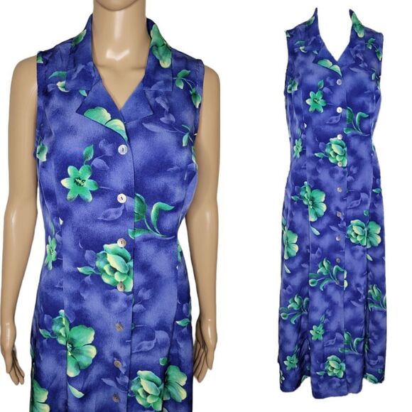 VTG Miss Dorby Blue and green  Hawaiian casual Dress. - Picture 2 of 14